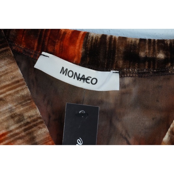 Monaco Velvet Wrap Dress Womens Small Orange Brown Off Shoulder Long Sleeve - Picture 5 of 6